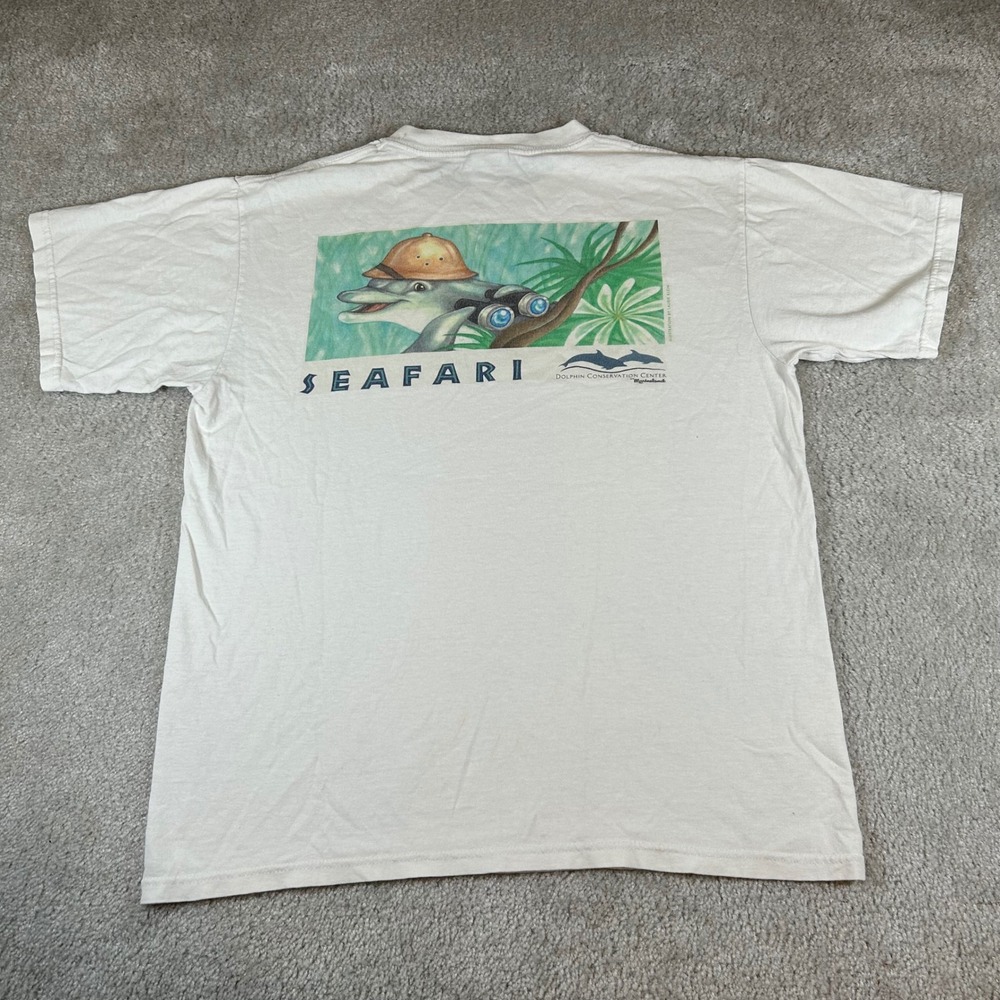Anvil Seafari Graphic T-Shirt Mens Medium White Dolphin Conservation Marineland